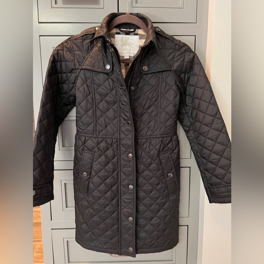 Burberry Teen Black Quilted Vintage Check Coat